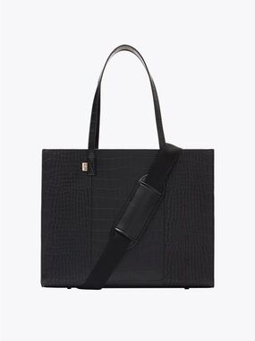 Beis Large Work Tote with Detachable Shoulder Strap in Vegan Black Croc